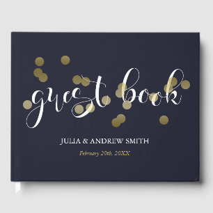 Dark Blue & Gold Confetti Wedding Guest Book