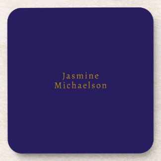 Dark Blue & Gold Cute Minimalist Own Name Coaster