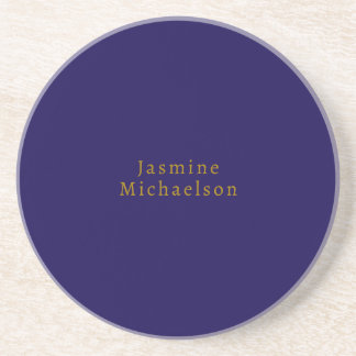 Dark Blue & Gold Cute Minimalist Own Name Coaster