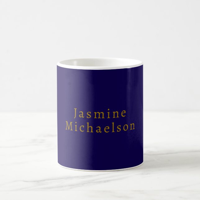 Dark Blue & Gold Cute Minimalist Own Name Coffee Mug (Center)