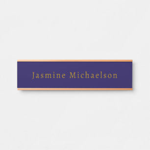 Dark Blue & Gold Cute Minimalist Own Name Door Sign