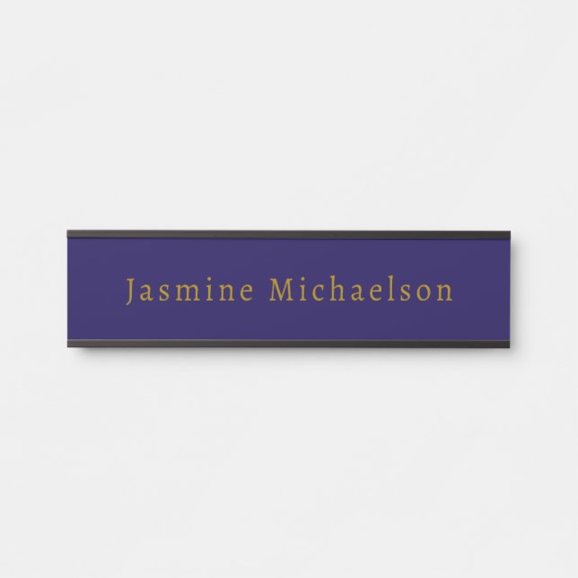 Dark Blue & Gold Cute Minimalist Own Name Door Sign (Front)