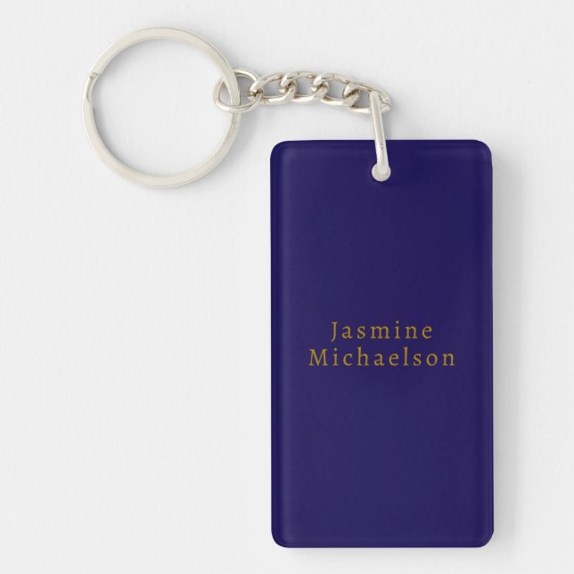 Dark Blue & Gold Cute Minimalist Own Name Keychain (Front)