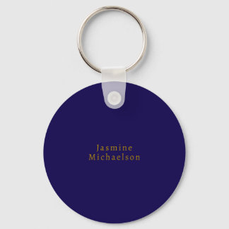 Dark Blue & Gold Cute Minimalist Own Name Keychain