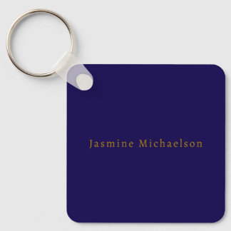 Dark Blue & Gold Cute Minimalist Own Name Keychain