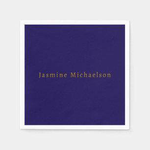 Dark Blue & Gold Cute Minimalist Own Name Napkin