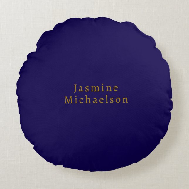Dark Blue & Gold Cute Minimalist Own Name Round Pillow (Front)