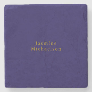 Dark Blue & Gold Cute Minimalist Own Name Stone Coaster
