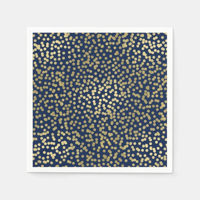 Dark Blue & Gold Dots Confetti Elegant Glam Napkin (Front)