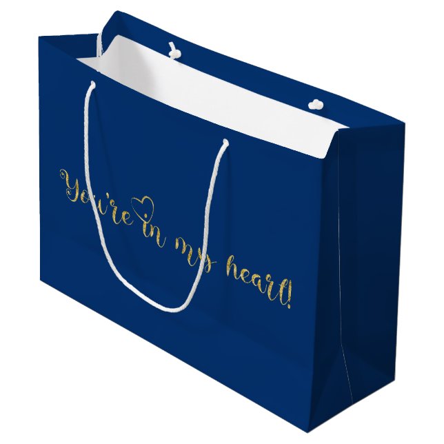 Dark blue & Gold elegant glitter luxury Large Gift Bag (Front Angled)