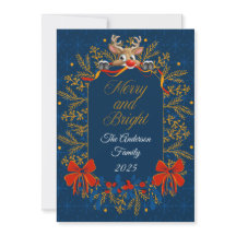 Dark Blue Gold Elegant Merry & Bright Christmas