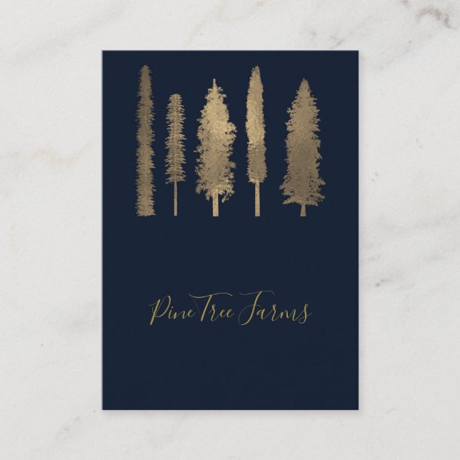 Dark Blue & Gold Forest Woodsy Trees Rustic Business Card (Front)