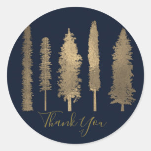 Dark Blue & Gold Forest Woodsy Trees Rustic Favour Classic Round Sticker