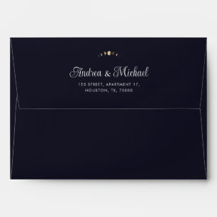 Dark Blue & Gold Galaxy Celestial Universe Wedding Envelope