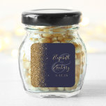 Dark Blue Gold Glitter Edge Wedding Square Sticker<br><div class="desc">This elegant modern wedding sticker features a faux gold glitter design on the left margin. Easily customize the gold coloured text on a dark blue background,  with the names of the bride and groom in handwriting calligraphy superimposed on a large ampersand.</div>