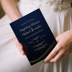 Dark Blue Gold Lines and Dust Wedding