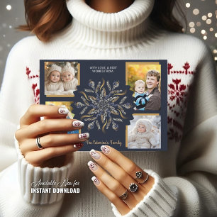 Dark Blue & Gold Midnight Sparkle Stars New Year Card