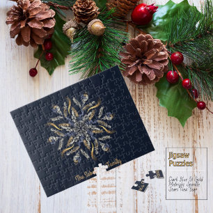 Dark Blue & Gold Midnight Sparkle Stars New Year Jigsaw Puzzle