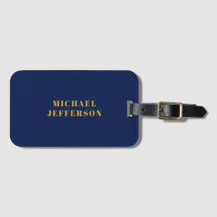 Dark Blue & Gold Minimalist Plain Modern Own Name Luggage Tag
