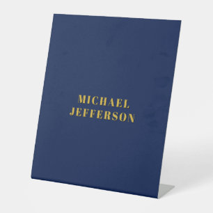 Dark Blue & Gold Minimalist Plain Modern Own Name Pedestal Sign