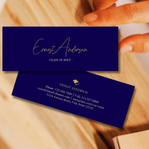 Dark Blue Gold Modern Elegant Graduation Name Card