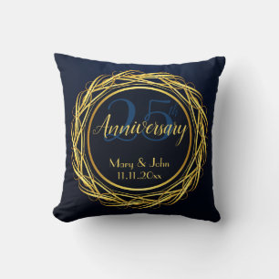 Dark Blue Gold Royal Anniversary Luxury Throw Pillow