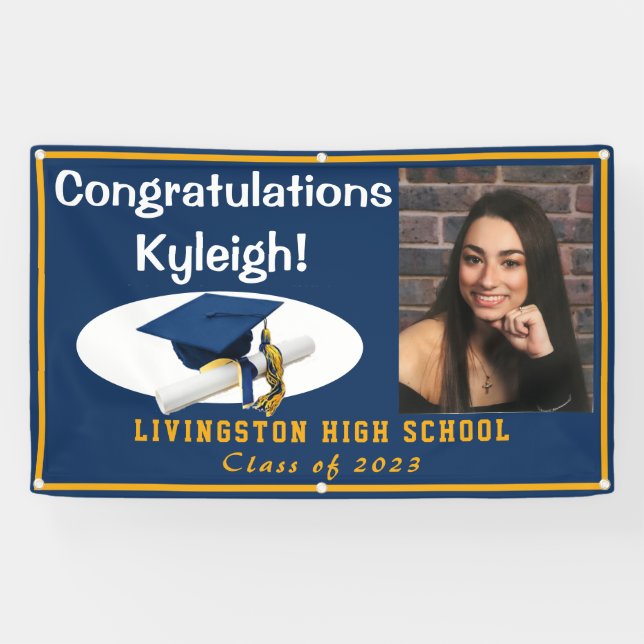 Dark Blue & Gold Vinyl Graduation Photo Banner (Horizontal)