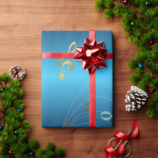 Dark Blue Gradient Elegant Music Notes Wrapping Paper (Holiday Gift)