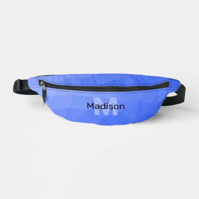 Dark blue gradient geometric mesh pattern Monogram Fanny Pack (Front)