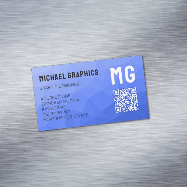 Dark blue gradient geometric mesh pattern QR code Magnetic Business Card (In Situ)