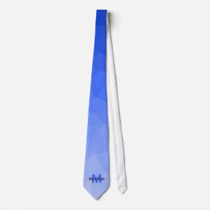 Dark blue gradient geometry mesh pattern Monogram Tie