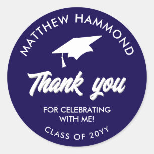 Dark Blue Graduating Class Thank You Grad Cap Classic Round Sticker