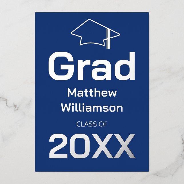 Dark Blue Graduation Party Foil Invitation (Front)
