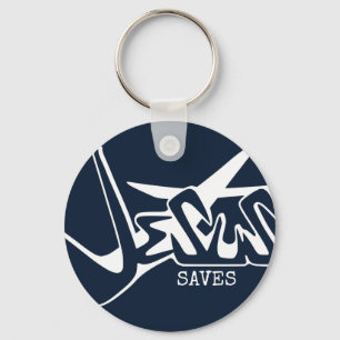 Dark Blue Graffiti Jesus Saves Keychain