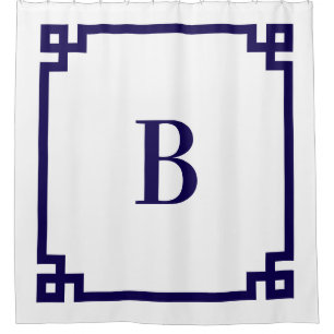 Dark Blue Greek Key Simple Monogram