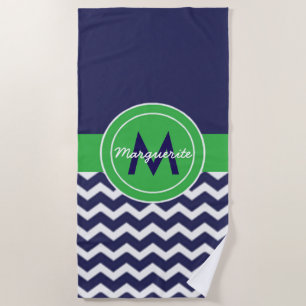 Dark Blue Green Chevron Beach Towel
