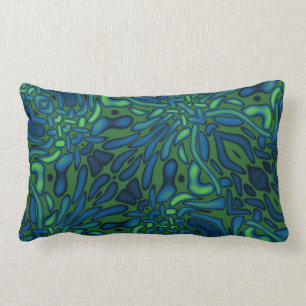 Dark Blue Green Decorative Pattern Lumbar Pillow
