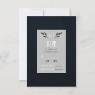 Dark Blue & Green Leaves Greenery Rustic RSVP