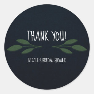 Dark Blue Green Leaves Modern Greenery Wedding Classic Round Sticker
