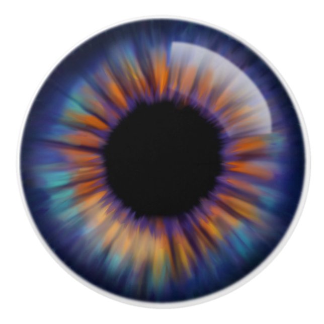 Dark Blue Green orange yellow iris eyeball Ceramic Knob (Front)