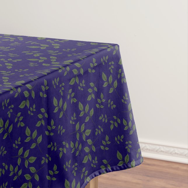 Dark blue green  pattern leaves  elegant stylish tablecloth (In Situ)
