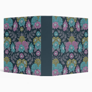 Dark Blue, Green & Purple Floral Binder
