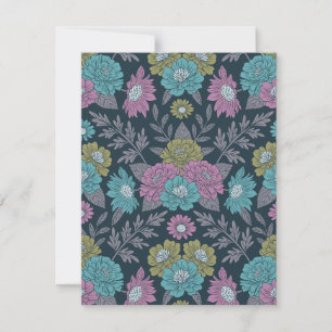 Dark Blue, Green & Purple Floral Card