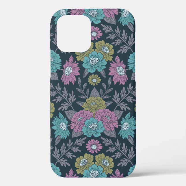 Dark Blue, Green & Purple Floral Case-Mate iPhone Case (Back)