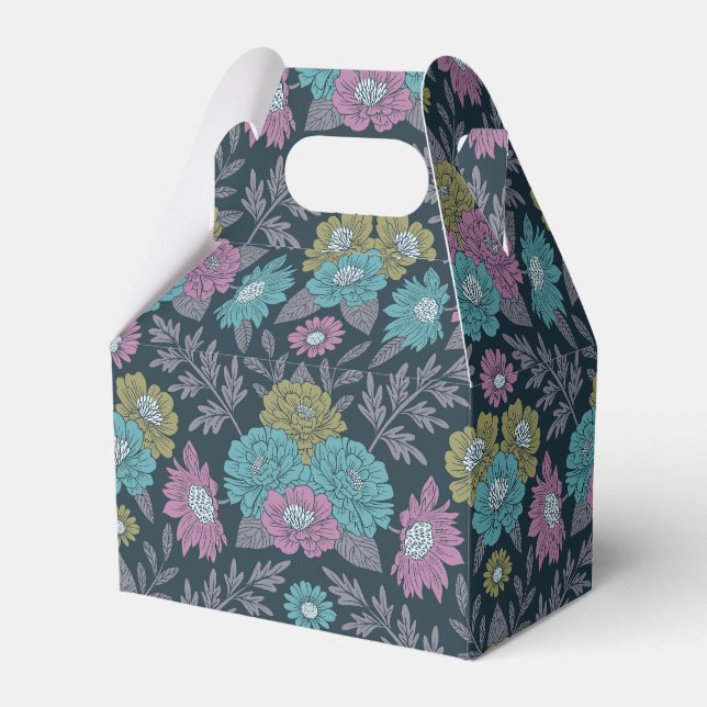 Dark Blue, Green & Purple Floral Favor Box (Front Side)
