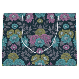 Dark Blue, Green & Purple Floral Large Gift Bag