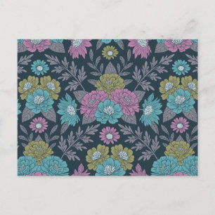 Dark Blue, Green & Purple Floral Postcard