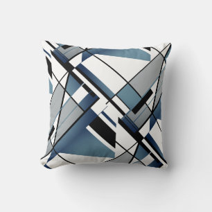 Dark Blue Grey Black White Abstract Angular Design Throw Pillow