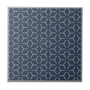 Dark Blue Grey Border White Geometric Pattern Tile
