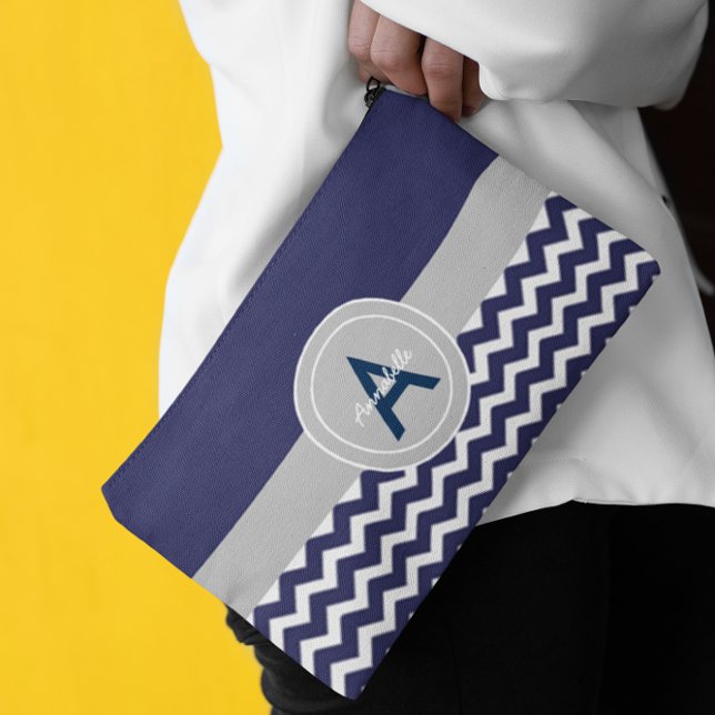 Dark Blue Grey Chevron Accessory Pouch (Creator Uploaded)